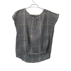 BSBEE Grey Plaid Cotton Short Sleeve Blouse Top Shirt Med Lagenlook